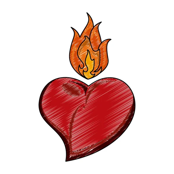 Kalp flamme dövme karalama ile — Stok Vektör