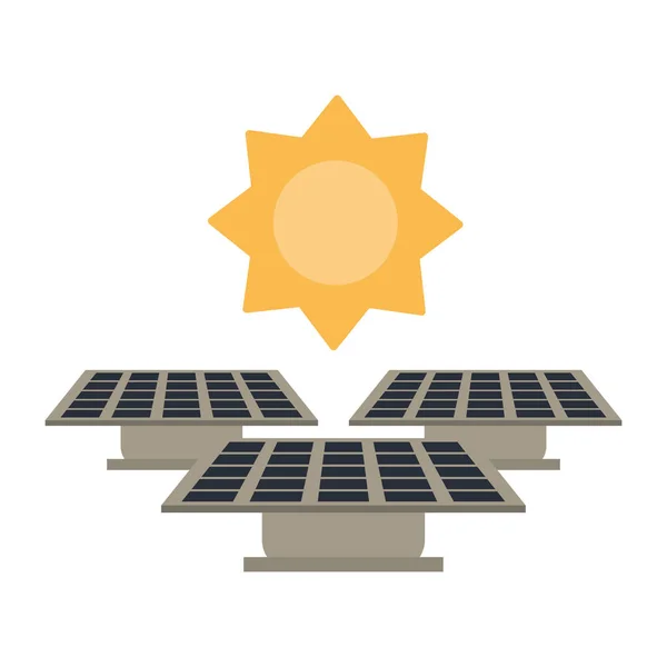 Paneles solares y sol — Vector de stock