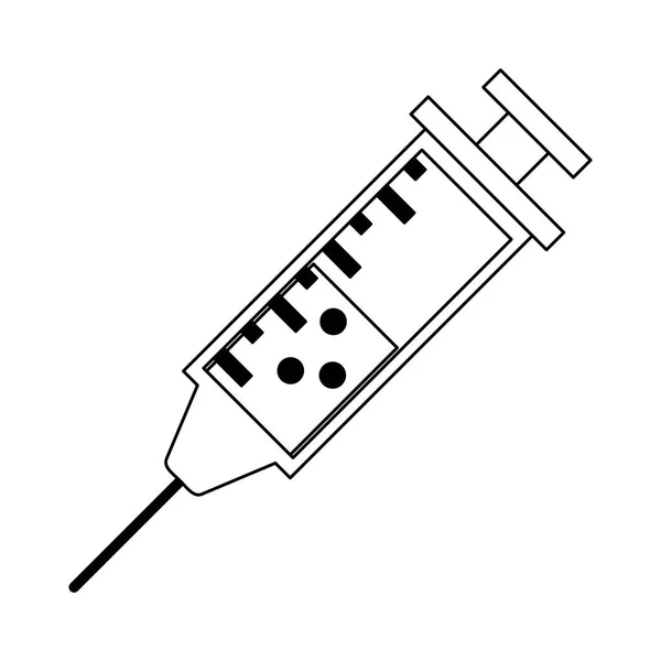 Símbolo jeringa médica blanco y negro — Vector de stock