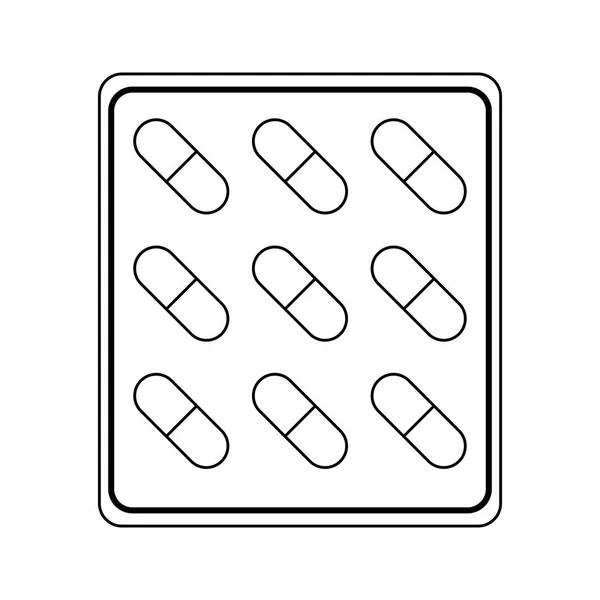 Símbolo de tabletas de medicina blanco y negro — Vector de stock