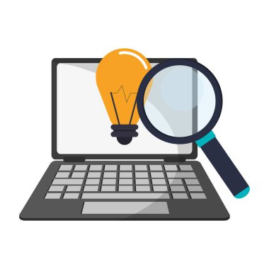 ampul ışık ve büyüteç ile dizüstü bilgisayar