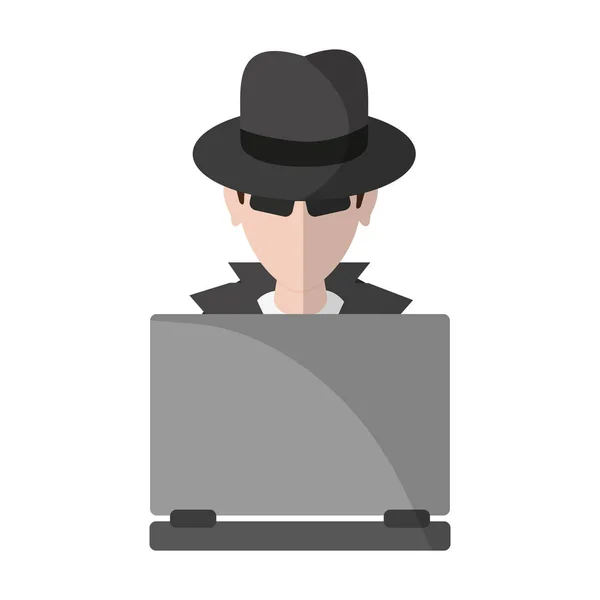 Dieb Hacker mit Laptop-Avatar — Stockvektor