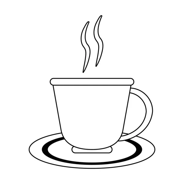 Café boisson chaude dans la tasse sur le plat en noir et blanc — Image vectorielle