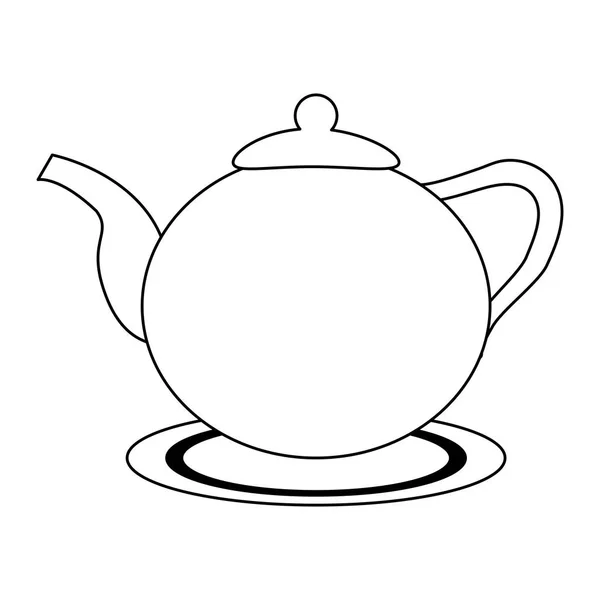 Bouilloire en porcelaine de café en noir et blanc — Image vectorielle