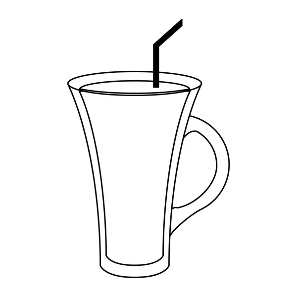 Coffee cold drink with straw in black and white — Stock Vector