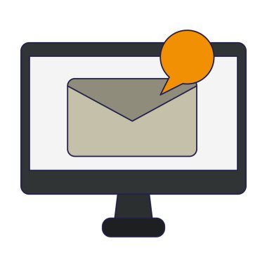 bilgisayar ekranında e-posta ve kabarcık simgesiyle