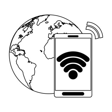 Wi-Fi ve dünya sembol siyah ve beyaz ile Smartphone