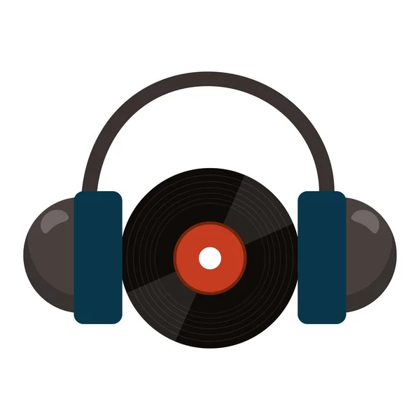 Vinyl hudbu se sluchátky — Stockový vektor