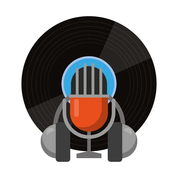Vinyl mikrofon och hörlurar vintage musik — Stock vektor