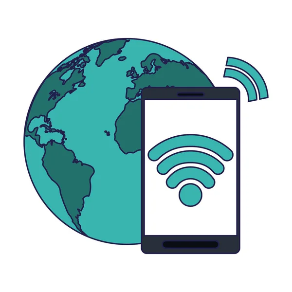 Смартфон з Wi-Fi і символом світу — стоковий вектор