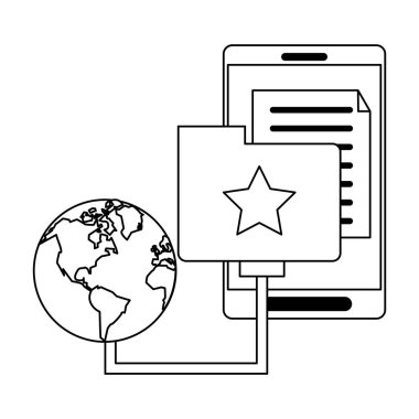 Belge klasörü ve dünya sembol siyah ve beyaz ile Smartphone