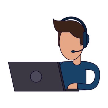 adam kulaklık ve dizüstü