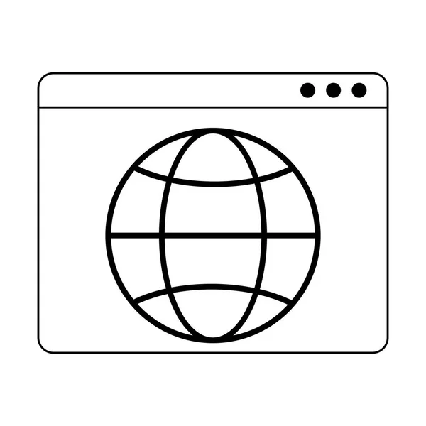 Strona internetowa z globalnej sferze symbol w czerni i bieli — Wektor stockowy