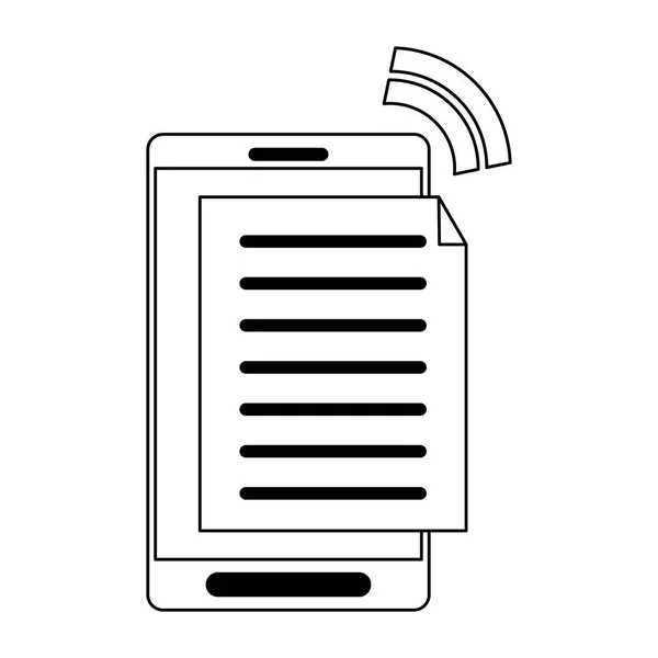 Смартфон з цифровим символом документа в чорно-білому кольорі — стоковий вектор