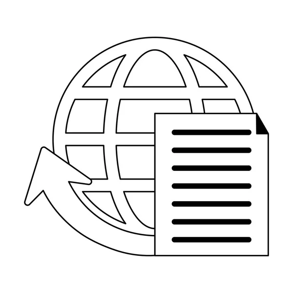 Documento símbolo de esfera global en blanco y negro — Archivo Imágenes Vectoriales
