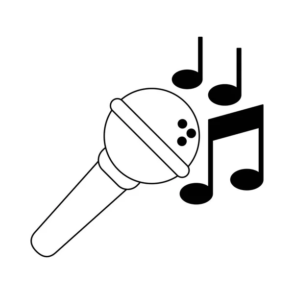 Mikrofon muzyka z notatkami w czerni i bieli — Wektor stockowy