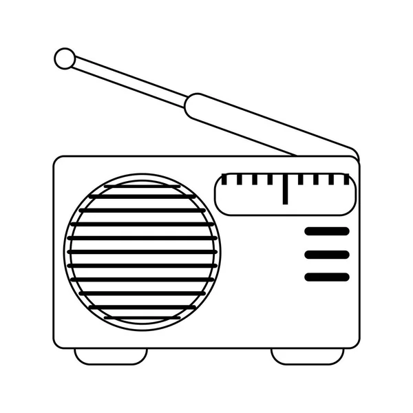 Dispositif de radio vintage en noir et blanc — Image vectorielle