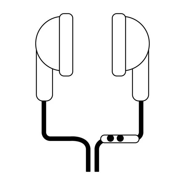 Écouteurs de musique en noir et blanc — Image vectorielle