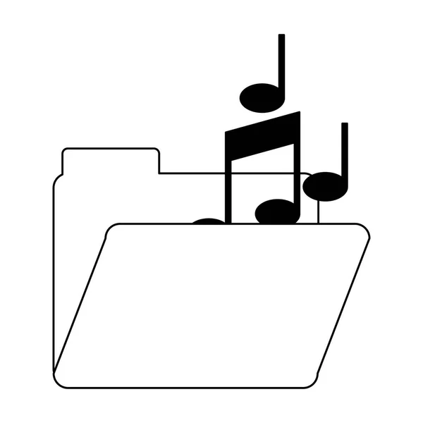 Φάκελο με σύμβολο σημειώσεις μουσικής σε μαύρο και άσπρο — Διανυσματικό Αρχείο