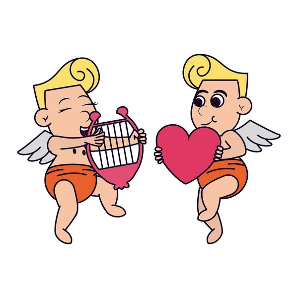 Cupid with harp and heart — Stock Vector