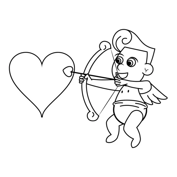 Cupido con arpa y corazón — Vector de stock