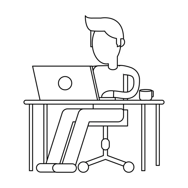 Freelance travailler avec ordinateur portable sur le bureau — Image vectorielle