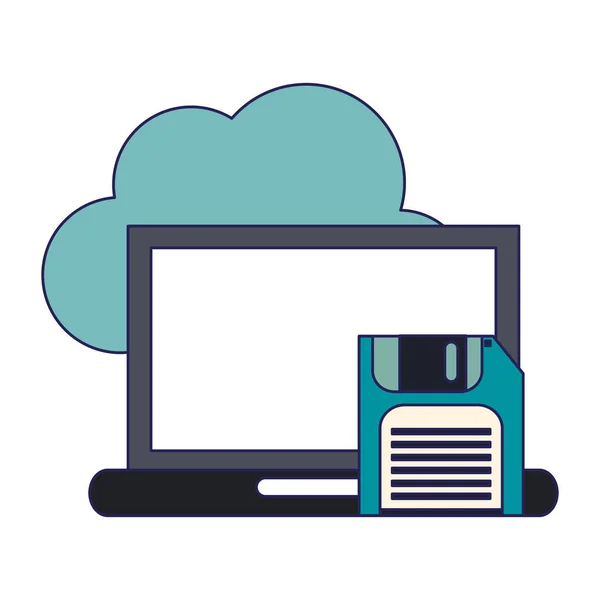 Ordinateur portable et disquette cloud computing — Image vectorielle