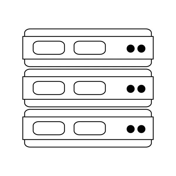 Serveurs base de données en noir et blanc — Image vectorielle