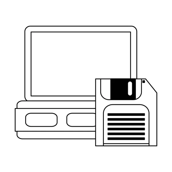 Tecnologia de servidor e disquete em preto e branco — Vetor de Stock