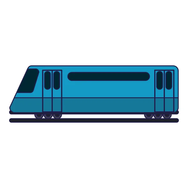 Tren sobre raíles vista lateral líneas azules — Vector de stock