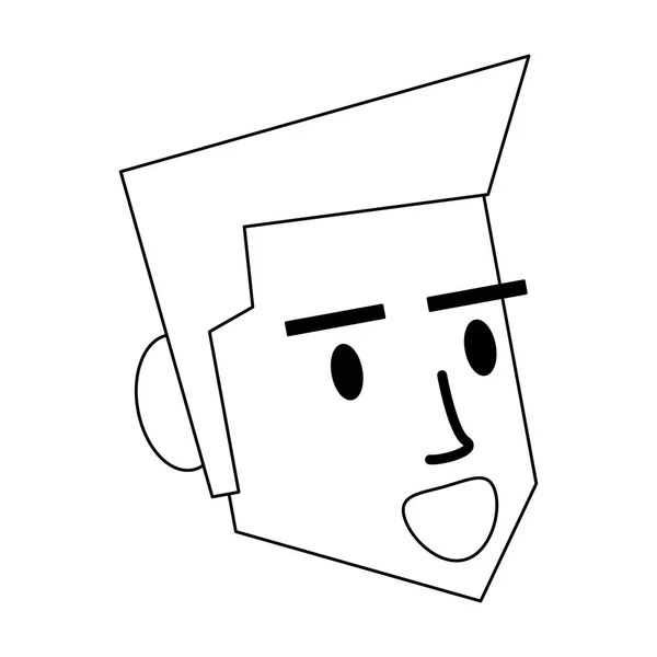 Uomo faccia cartone animato in bianco e nero — Vettoriale Stock