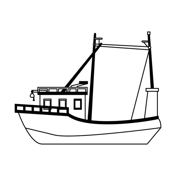 Μαύρο και άσπρο σύμβολο βάρκα πλοίου ψάρια — Διανυσματικό Αρχείο