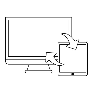 bilgisayar ve dosyalar siyah ve beyaz eşitleme tablet