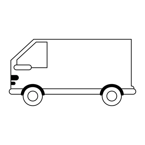 Levering lading vrachtwagen voertuig zwart-wit — Stockvector