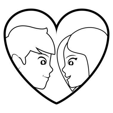 Genç çift içinde kalp karikatür vektör çizim grafik tasarım tr