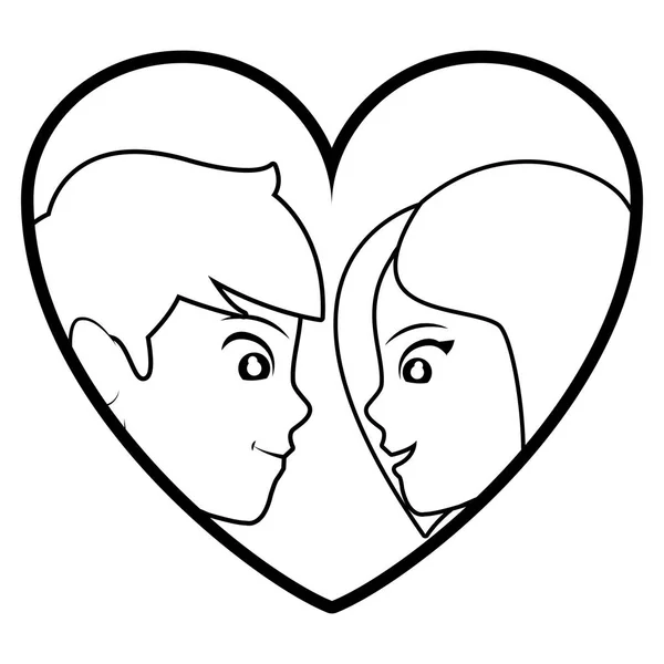 Giovani Coppia Dentro Amore Cuore Cartone Animato Vettore Illustrazione Grafica — Vettoriale Stock