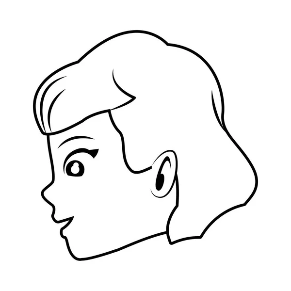 Mujer joven cara de dibujos animados — Vector de stock