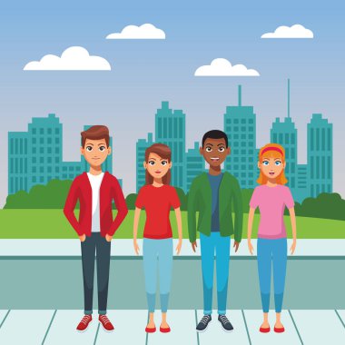 Grup arkadaşları karikatür