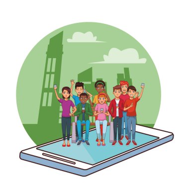 Grup arkadaşları karikatür