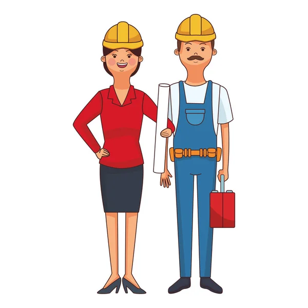 Construction Constructeur Couple Dessin Animé Vecteur Illustration Graphisme — Image vectorielle