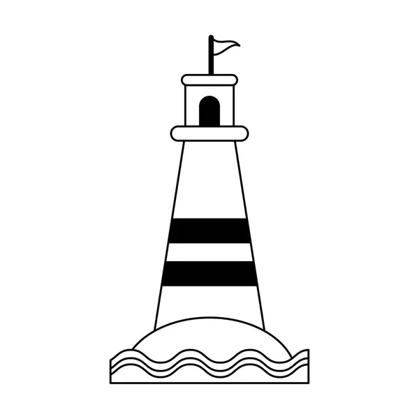 海滩灯塔标志黑色和白色 — 图库矢量图片