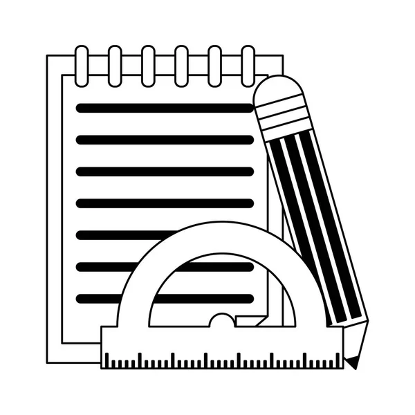 带铅笔和指南针的笔记黑白 — 图库矢量图片