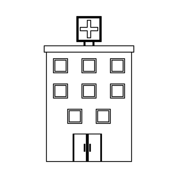 Edificio del hospital símbolo blanco y negro — Archivo Imágenes Vectoriales