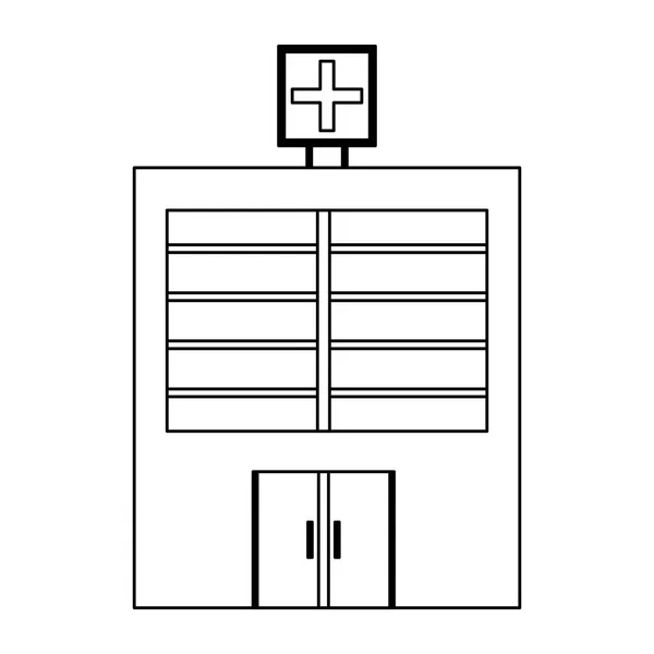 Ziekenhuis bouwen symbool zwart-wit — Stockvector