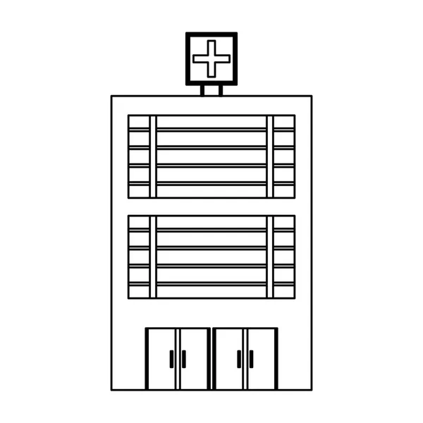 Hospital edifício símbolo preto e branco — Vetor de Stock