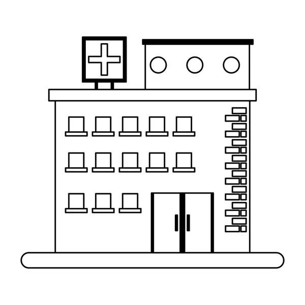 Edificio ospedaliero simbolo in bianco e nero — Vettoriale Stock