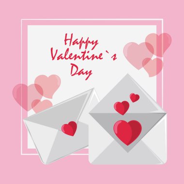 Aşk mektupları ve kalpleri vektör çizim grafik tasarım ile mutlu sevgililer günü kartı