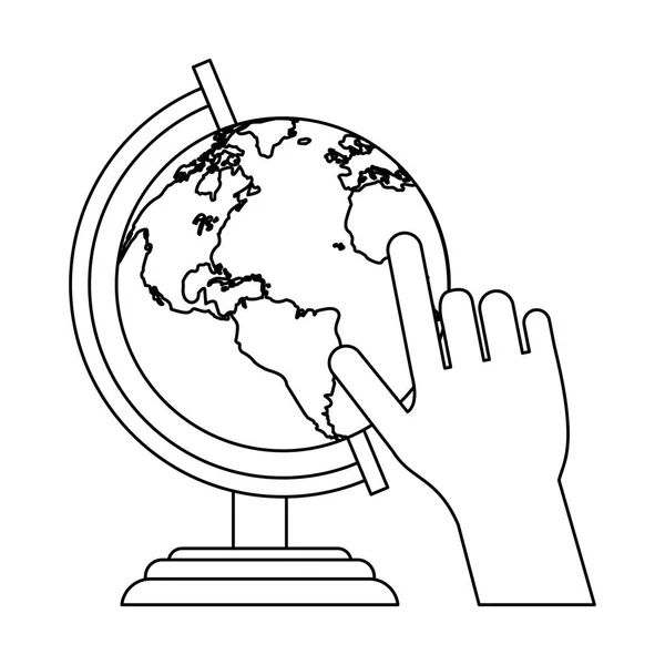 Рука вказує на світ глобус — стоковий вектор