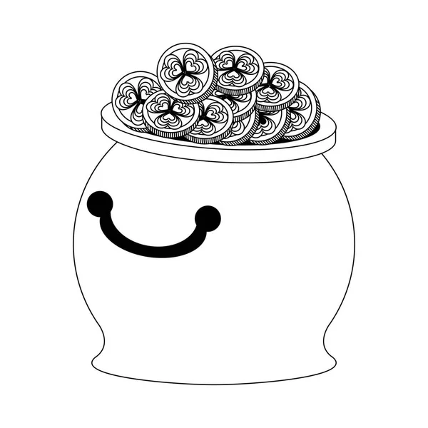 Coins Pot Cartoon schwarz-weiß — Stockvektor