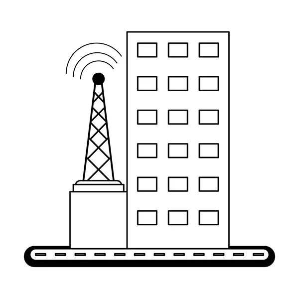 Gebäude Und Telekommunikation Antennenvektor Illustration Grafik Design — Stockvektor